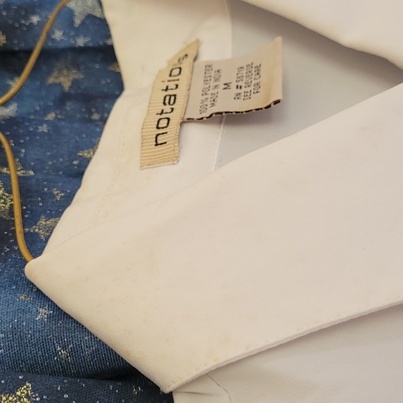 🍂3/$10 Notations Semi-Sheer White Embroidered Button-Down Dress Shirt- stained - Picture 12 of 15